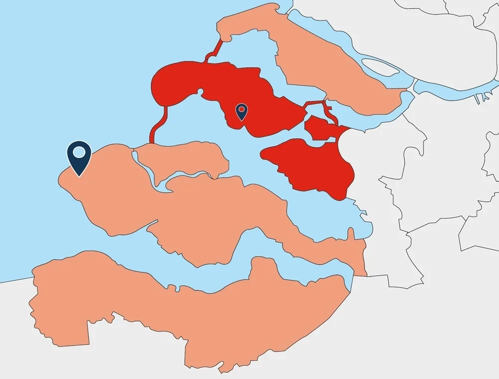 Kaart werkgebied Zierikzee Aangeenbrug
